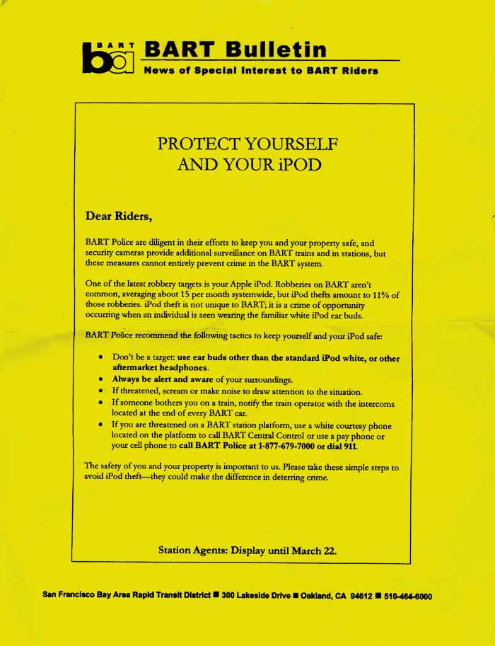 bart ipod theft release